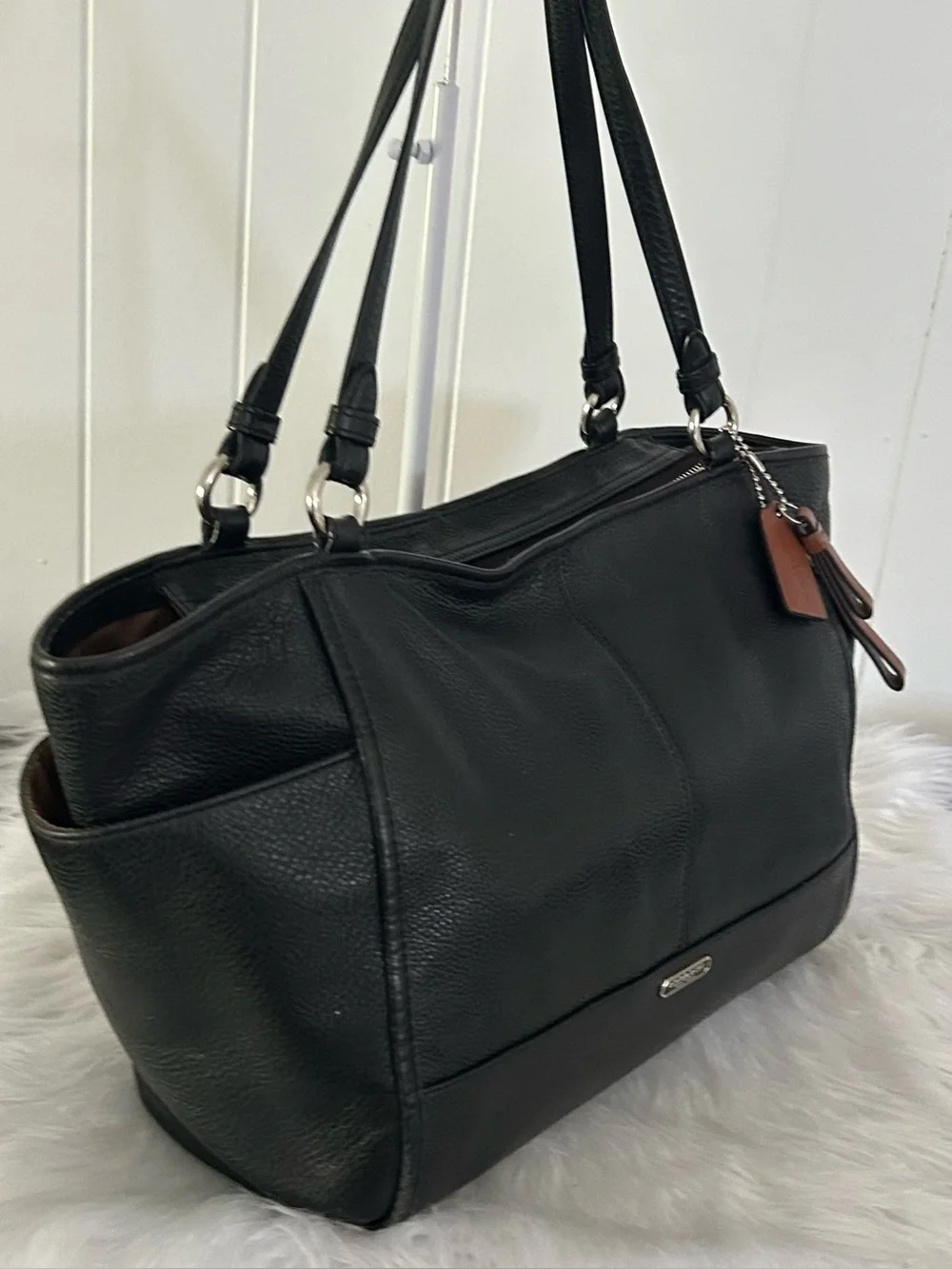Coach Black Pebbled Leather Large Tote Shoulder Bag Work Laptop Carryall
